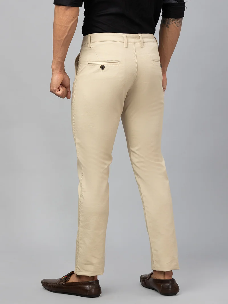 globus  Globus Men Beige Solid Cotton Casual Slim Fit Chinos for Men | Best Price UAE